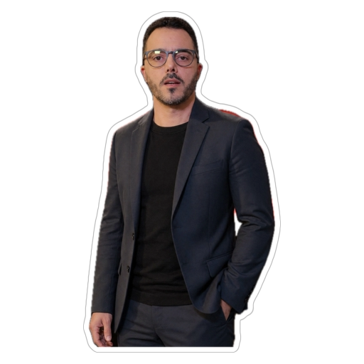 Youssef Chebihi standing beside the AI globe